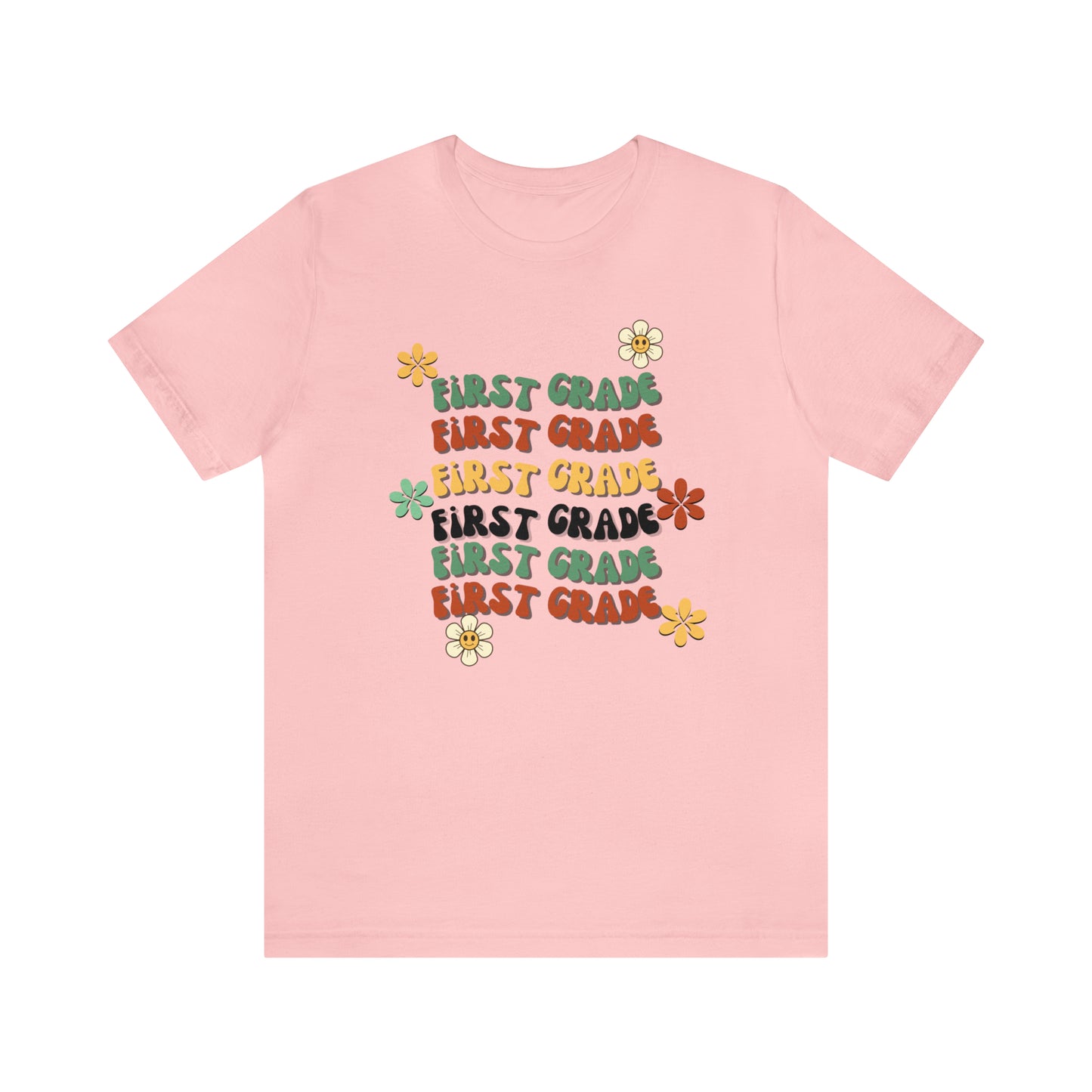 Groovy Flowers First Grade Teacher Tee