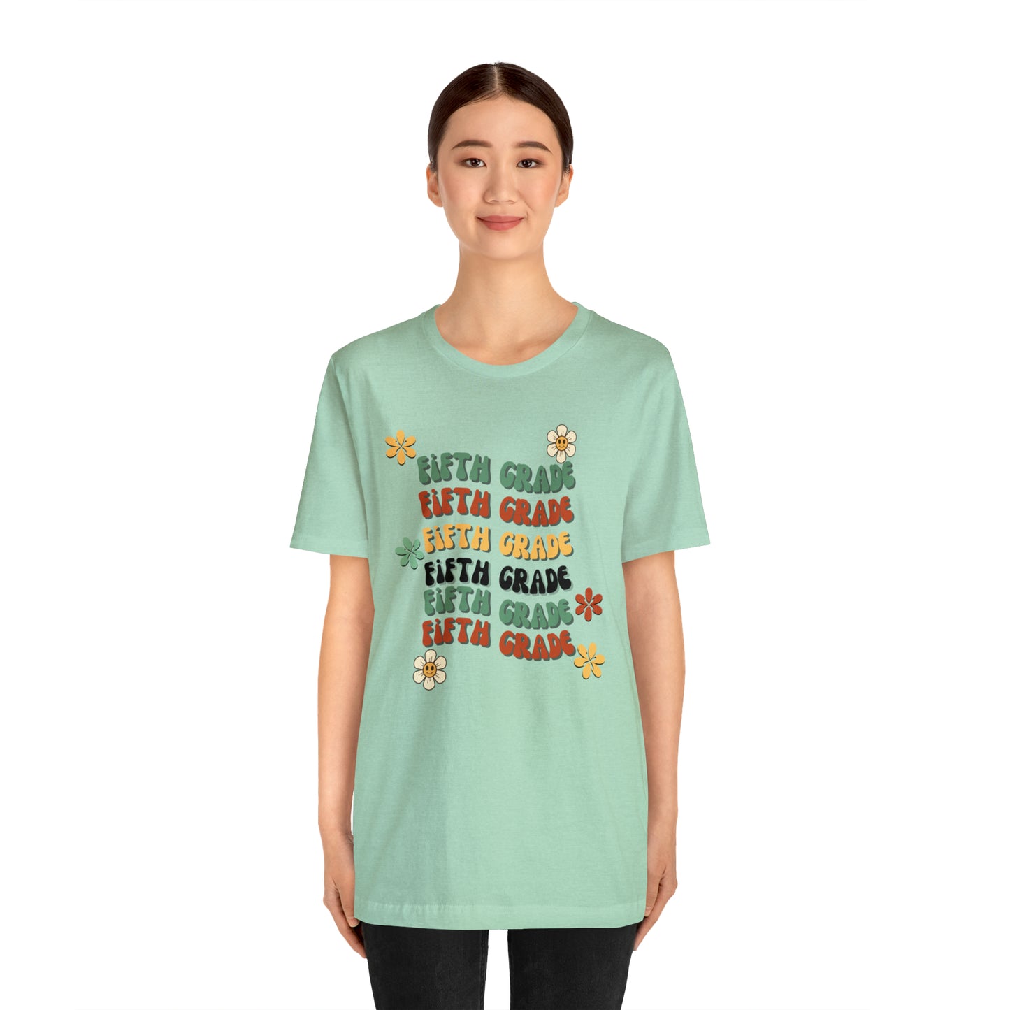 Groovy Flowers Fifth Grade Teacher Tee