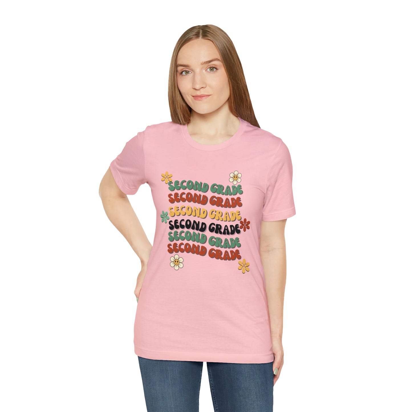 Groovy Flowers Second Grade Teacher Tee