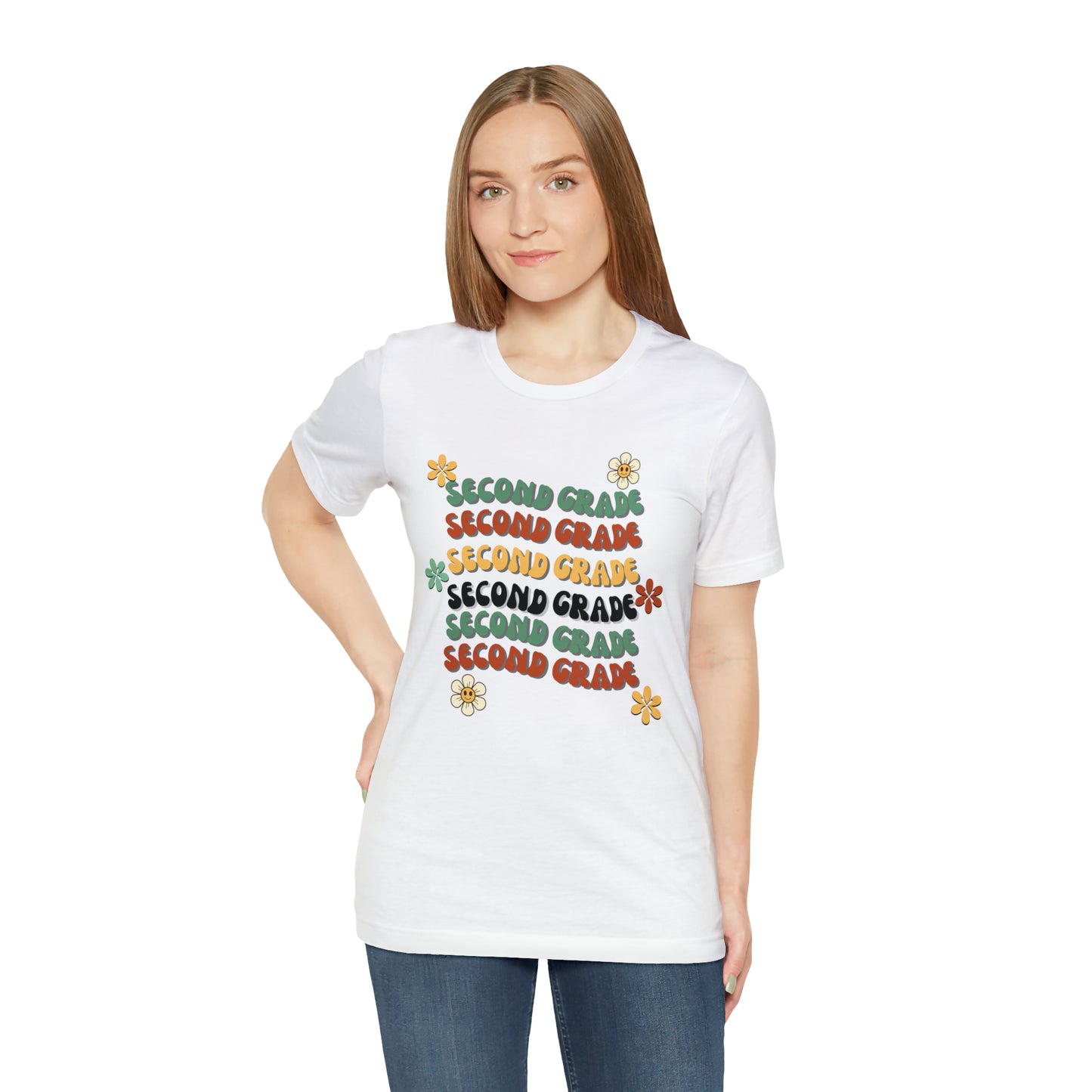 Groovy Flowers Second Grade Teacher Tee