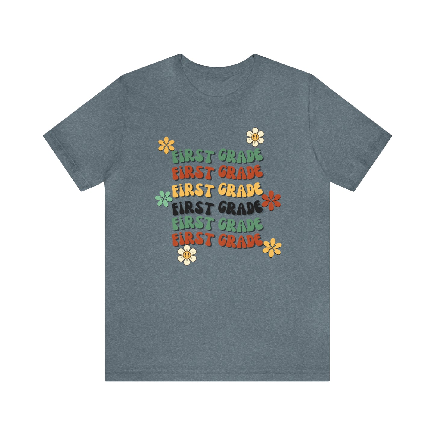 Groovy Flowers First Grade Teacher Tee