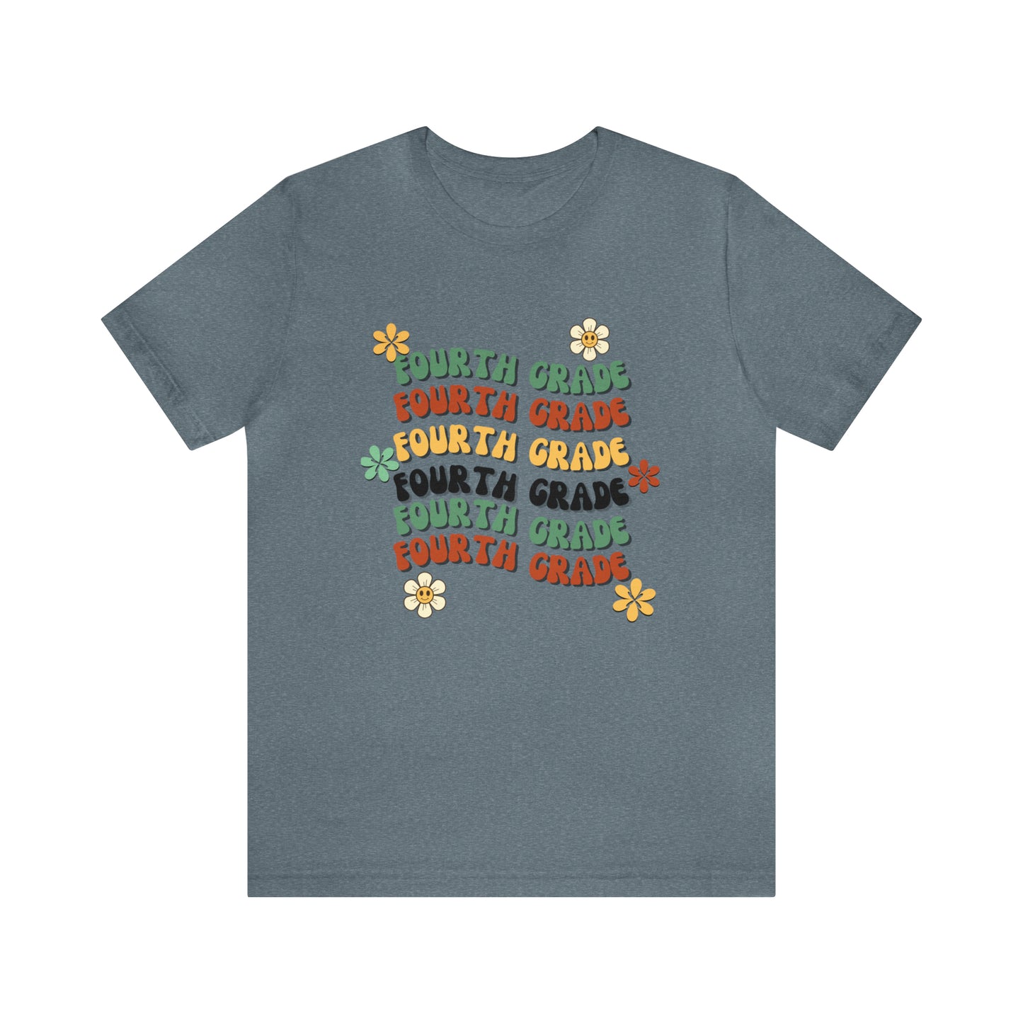 Groovy Flowers Fourth Grade Teacher Tee