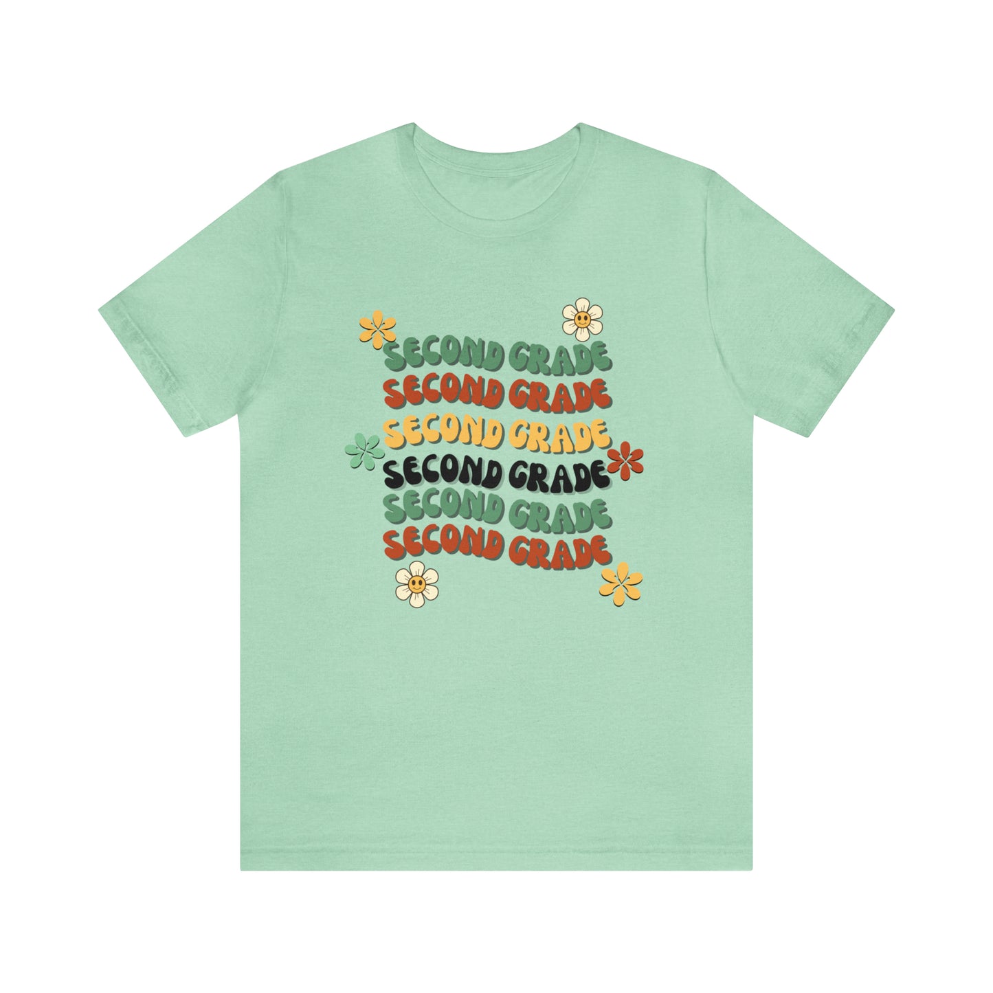 Groovy Flowers Second Grade Teacher Tee