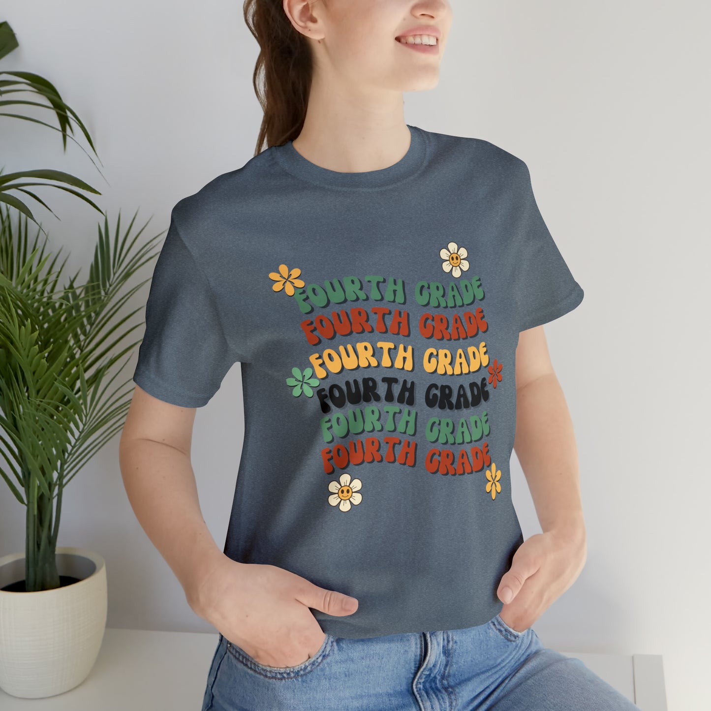 Groovy Flowers Fourth Grade Teacher Tee