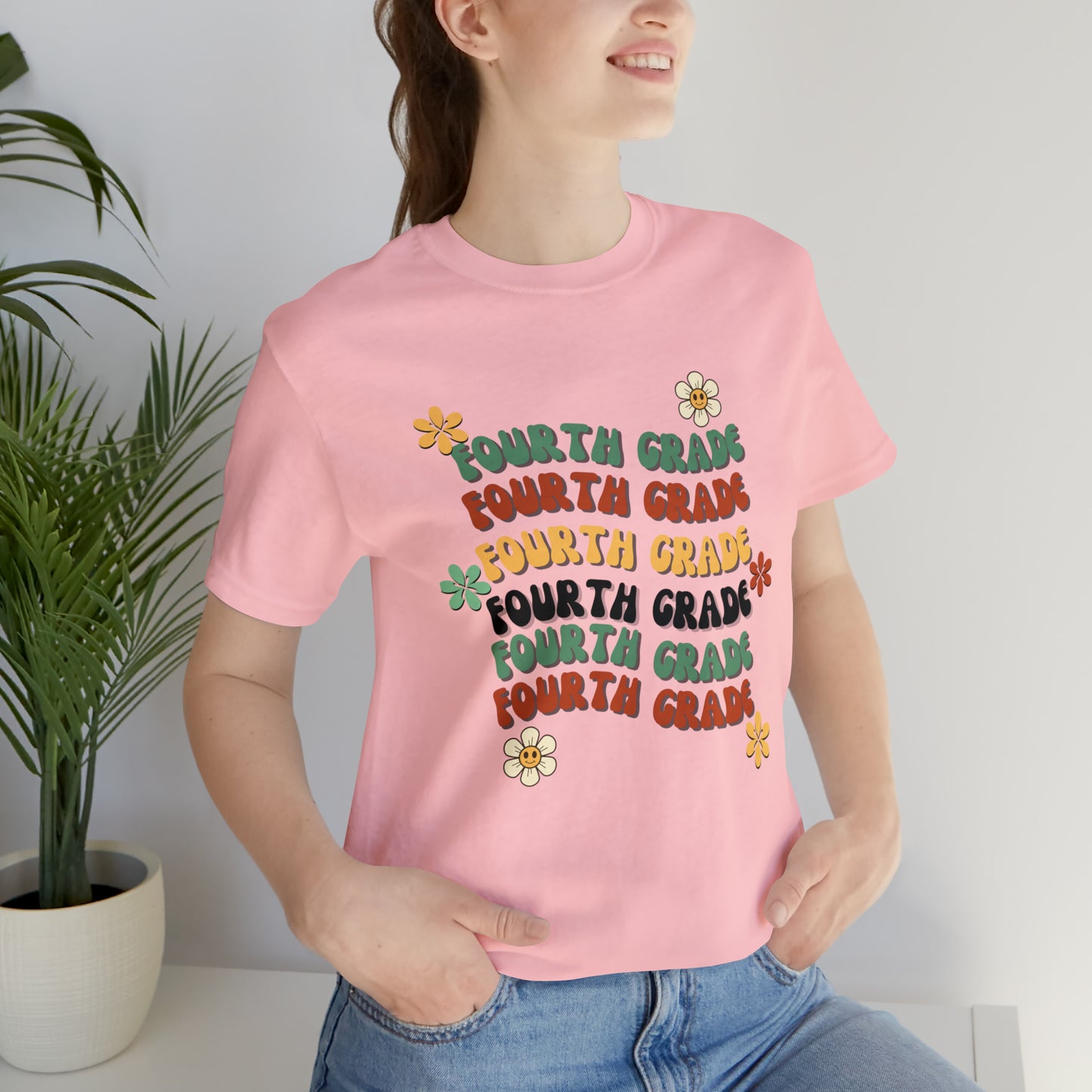 Groovy Flowers Fourth Grade Teacher Tee