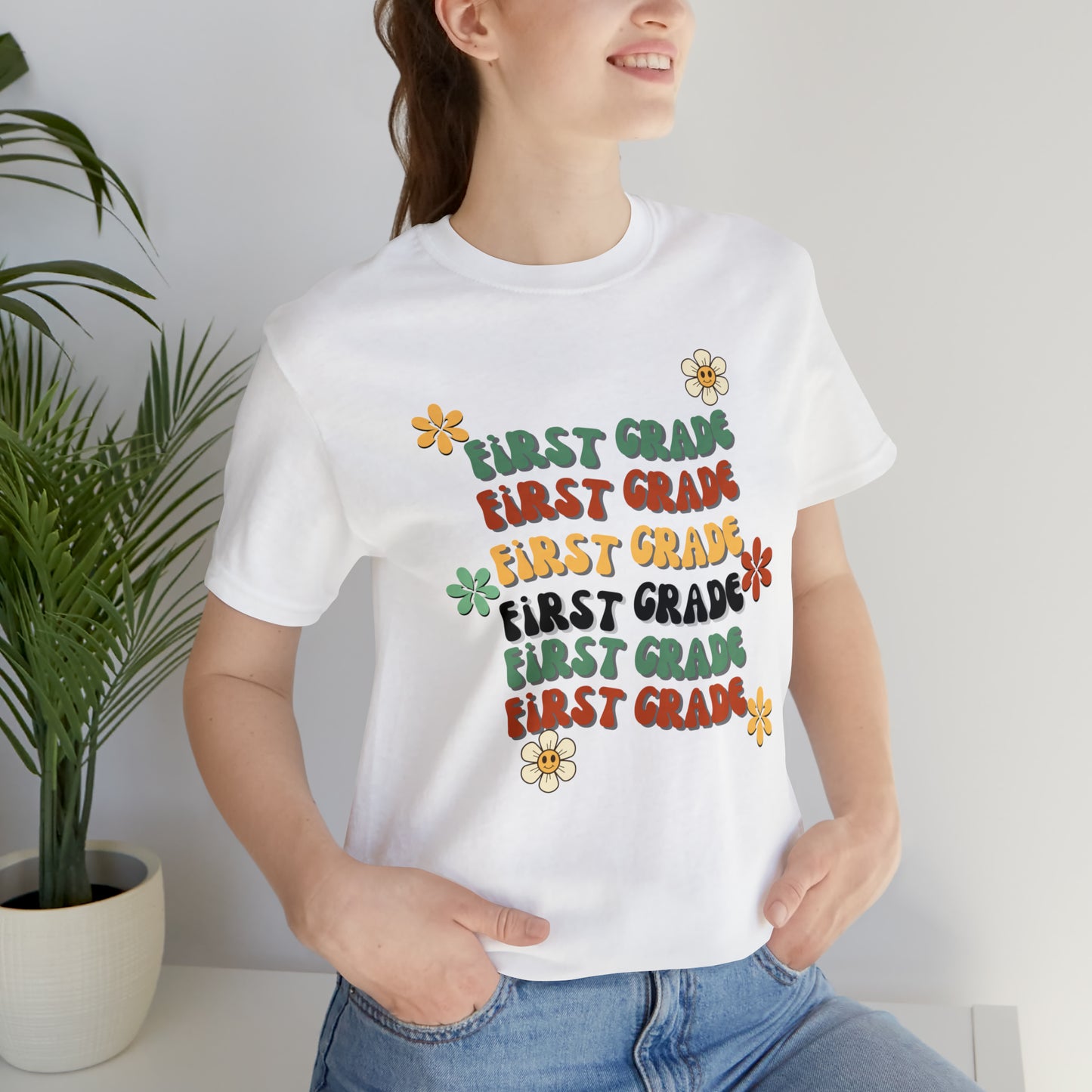 Groovy Flowers First Grade Teacher Tee