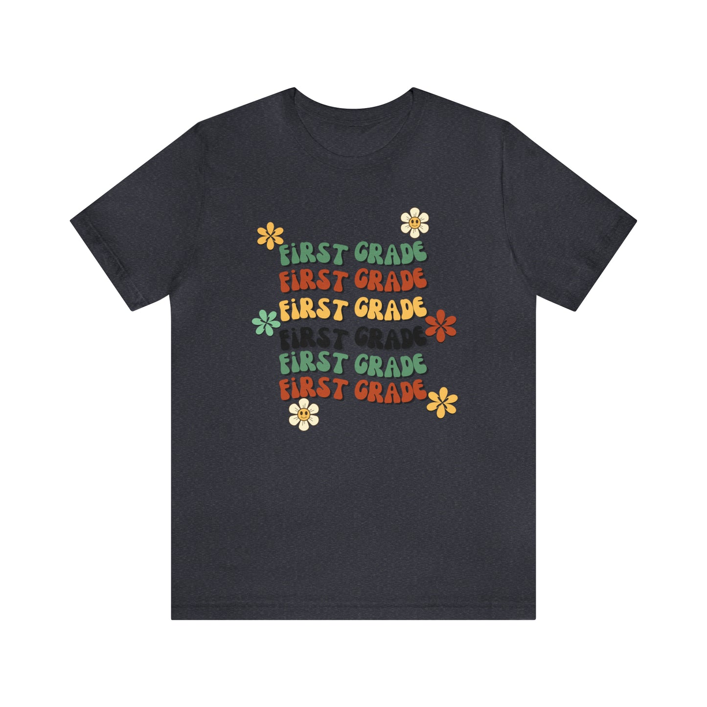 Groovy Flowers First Grade Teacher Tee