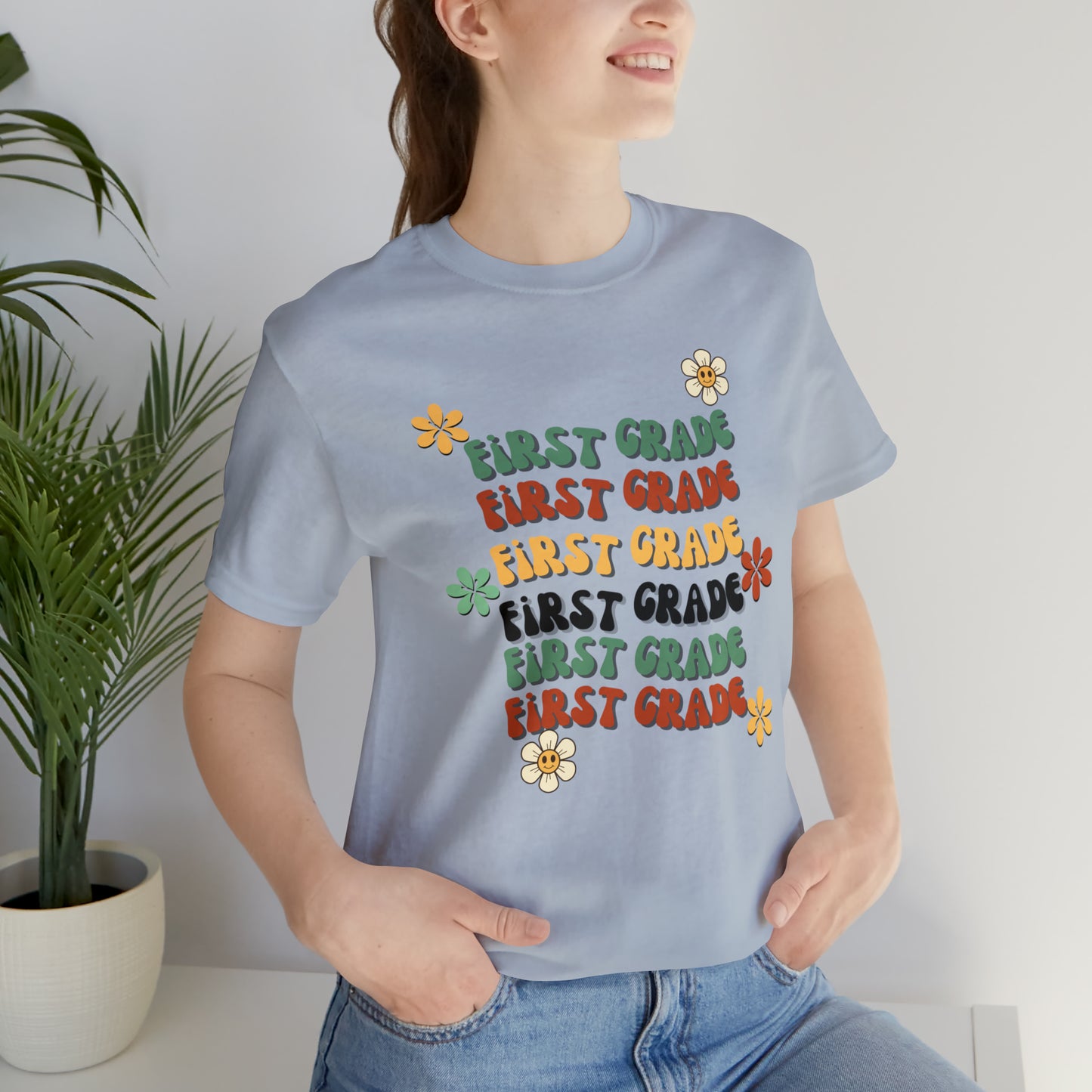 Groovy Flowers First Grade Teacher Tee