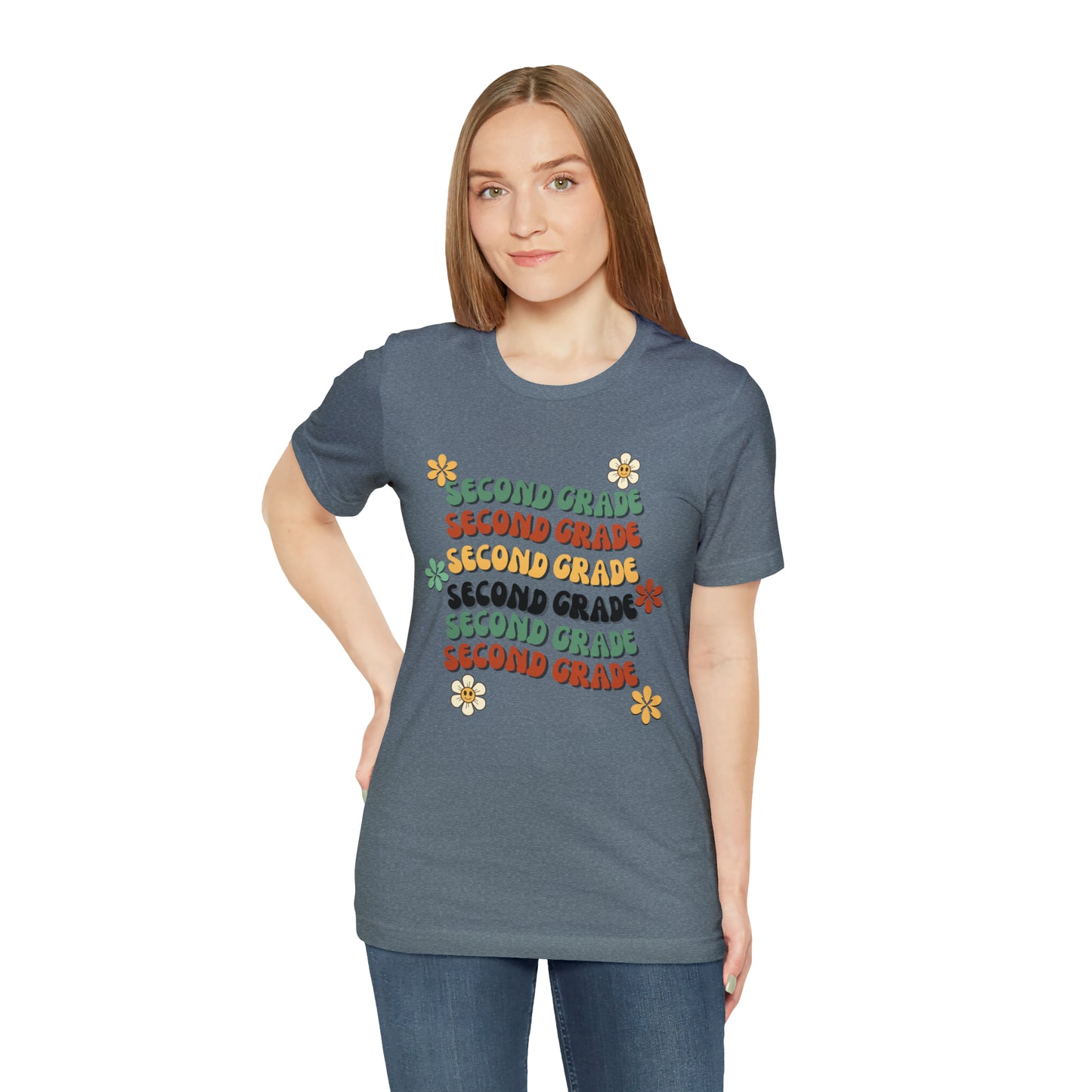 Groovy Flowers Second Grade Teacher Tee