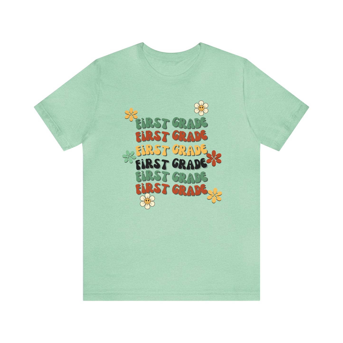 Groovy Flowers First Grade Teacher Tee