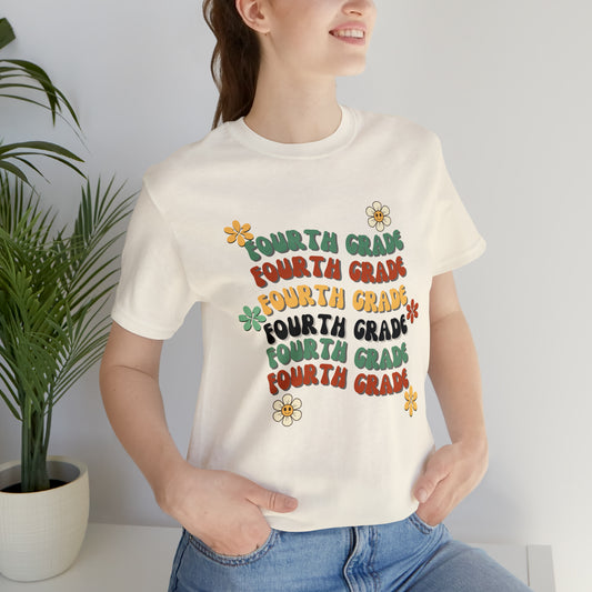 Groovy Flowers Fourth Grade Teacher Tee