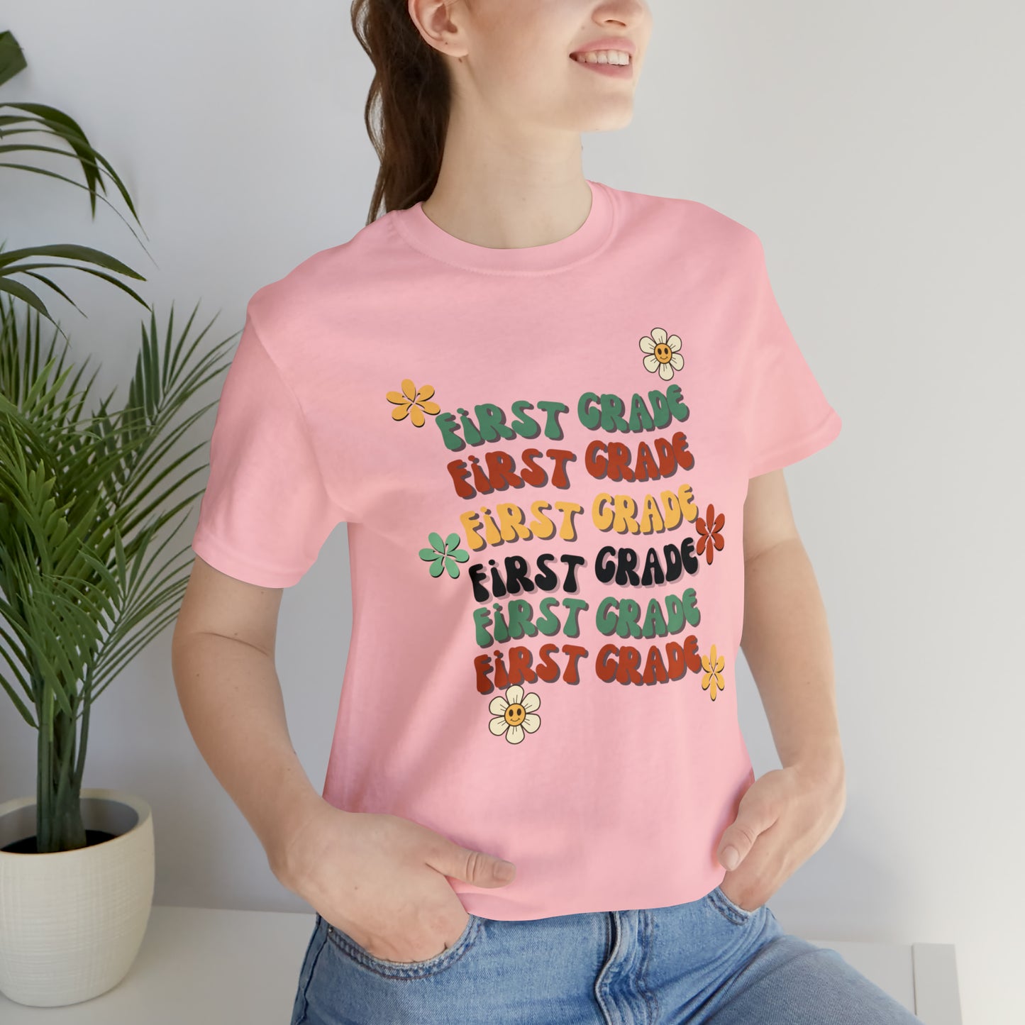 Groovy Flowers First Grade Teacher Tee