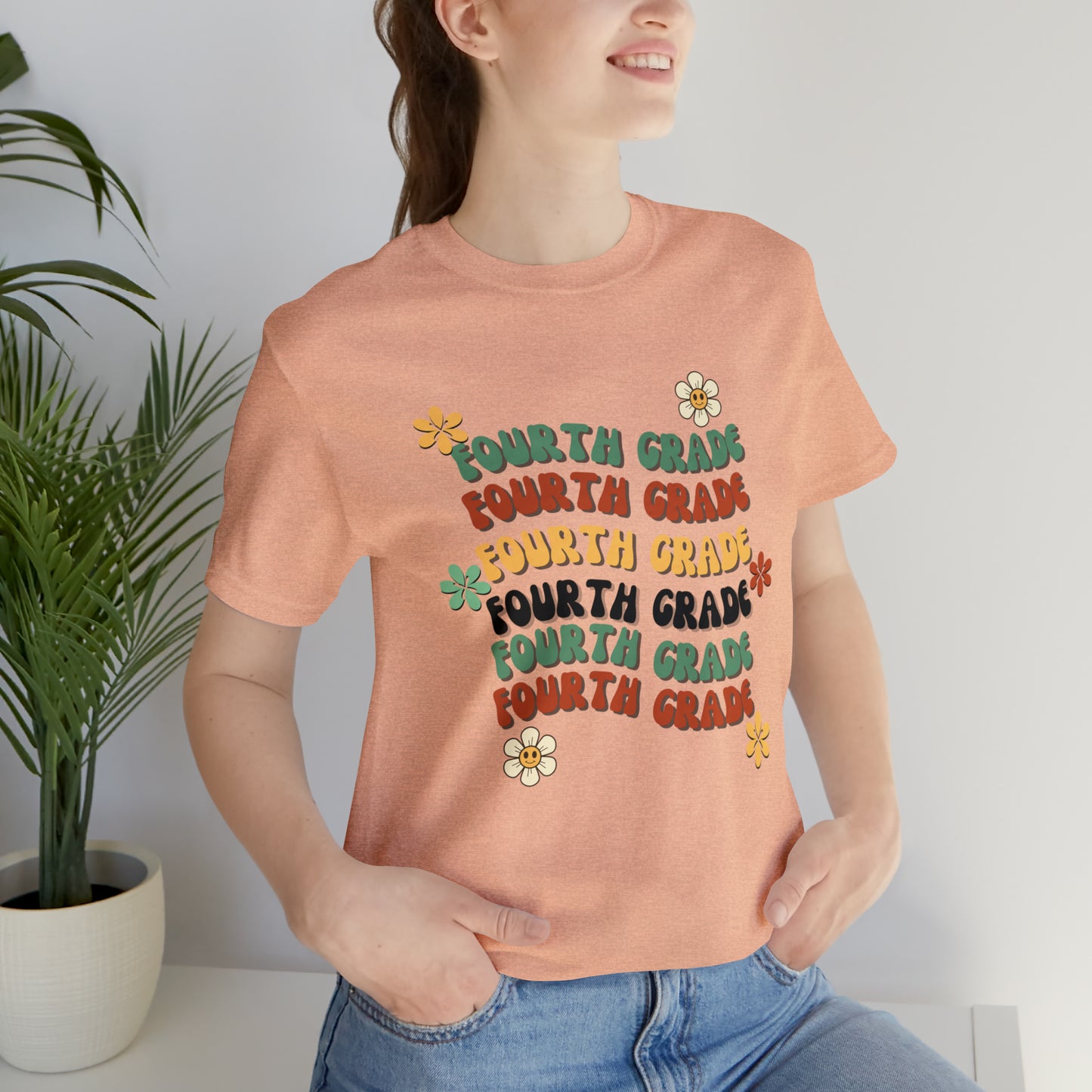 Groovy Flowers Fourth Grade Teacher Tee