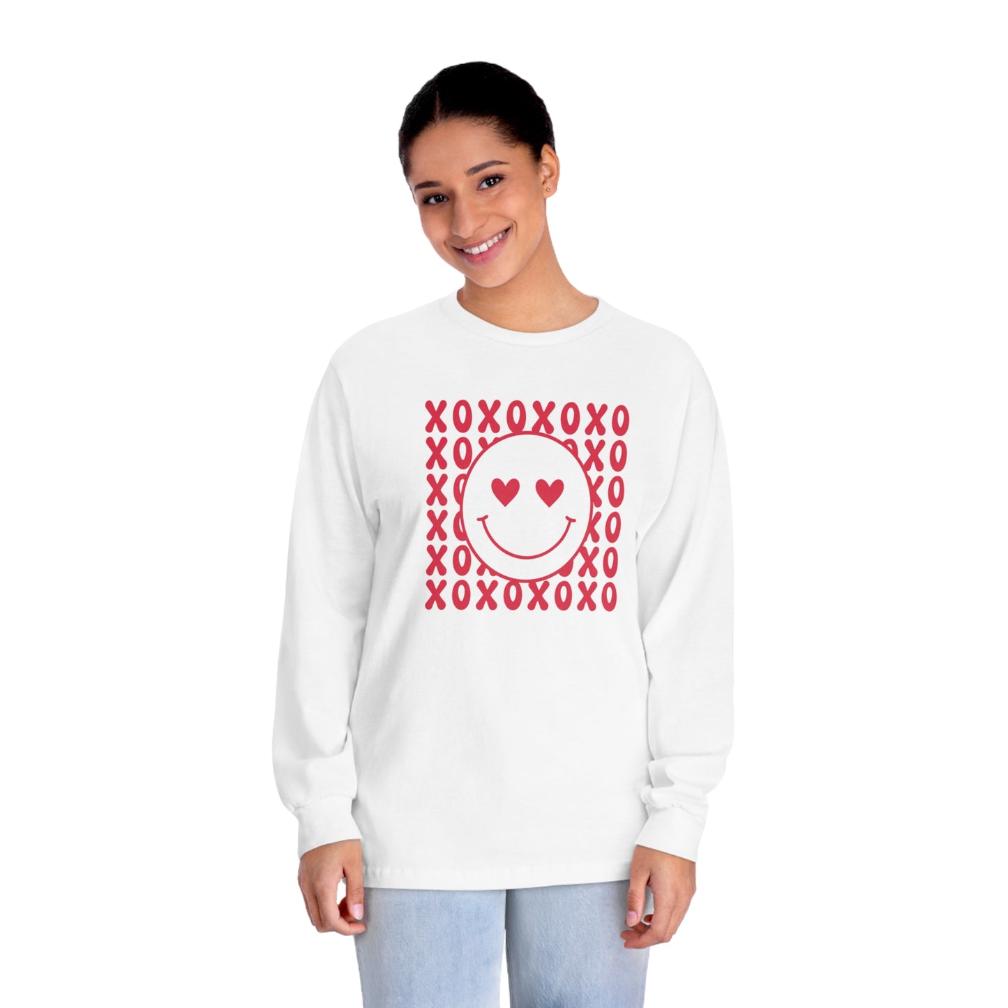 XOXO Heart Eyes Smiley Face Long Sleeve T-Shirt