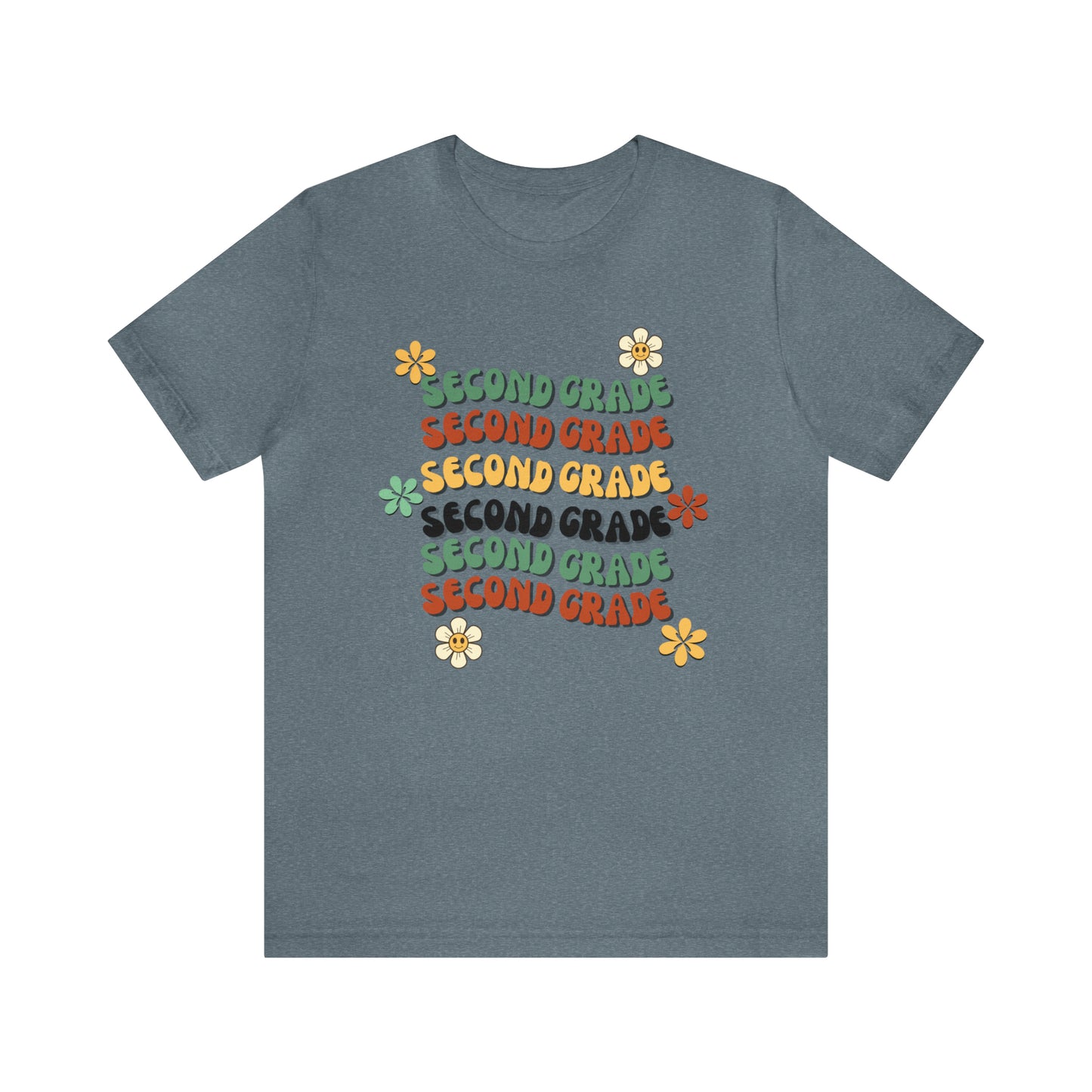 Groovy Flowers Second Grade Teacher Tee