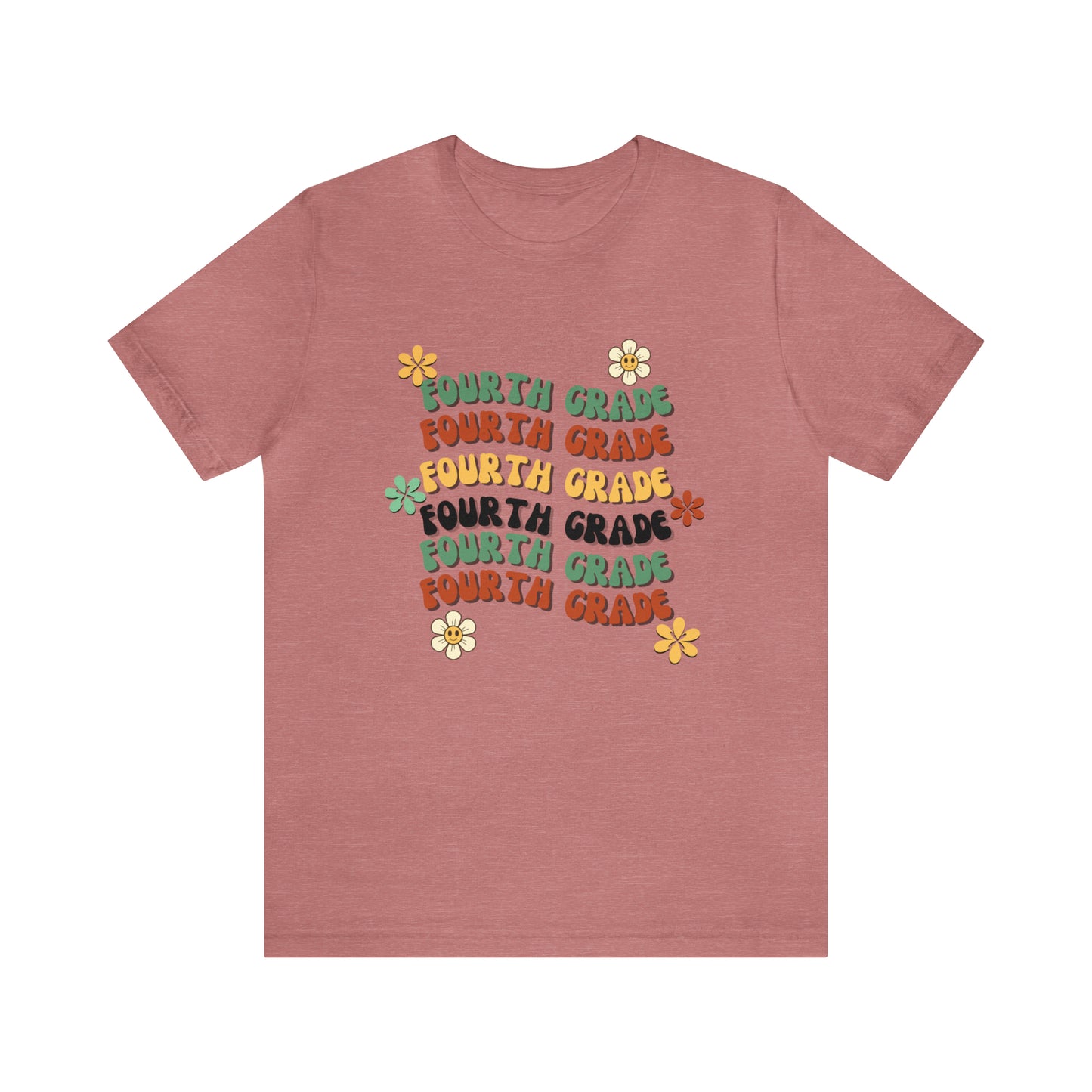 Groovy Flowers Fourth Grade Teacher Tee