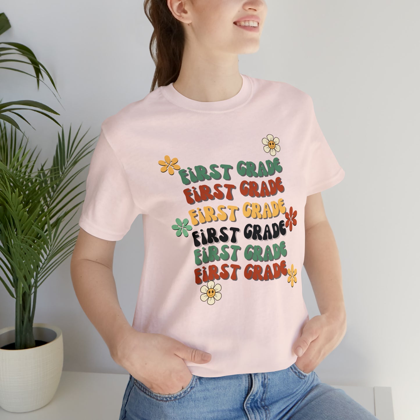 Groovy Flowers First Grade Teacher Tee