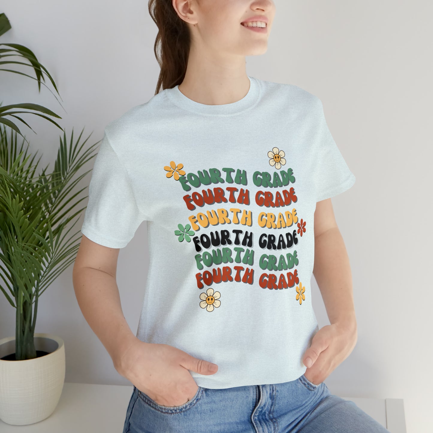 Groovy Flowers Fourth Grade Teacher Tee