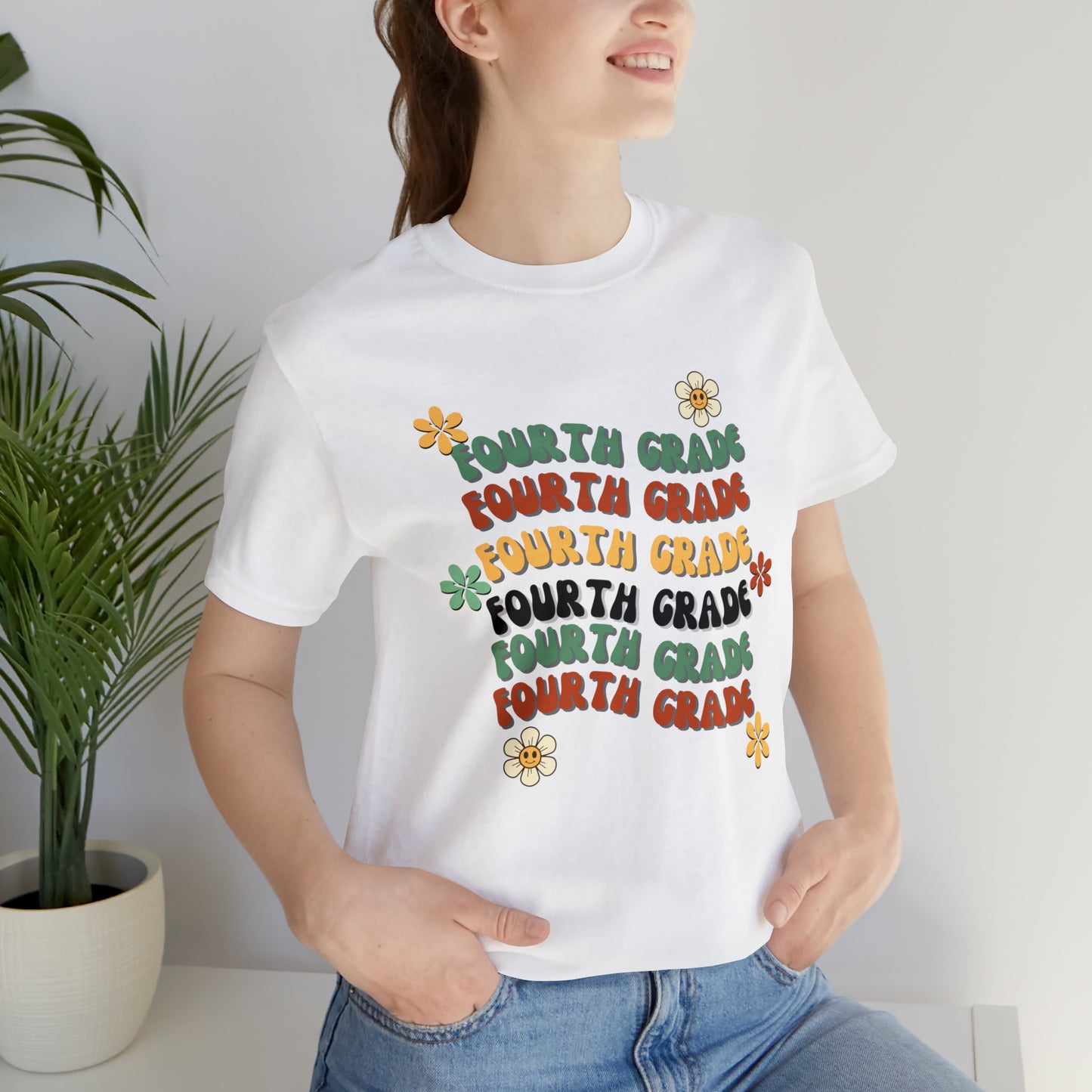 Groovy Flowers Fourth Grade Teacher Tee