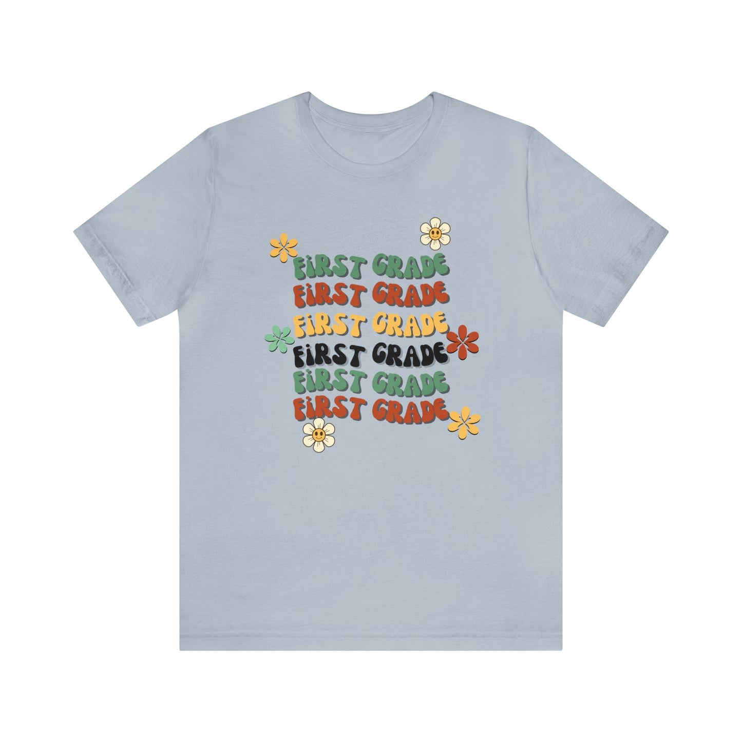 Groovy Flowers First Grade Teacher Tee