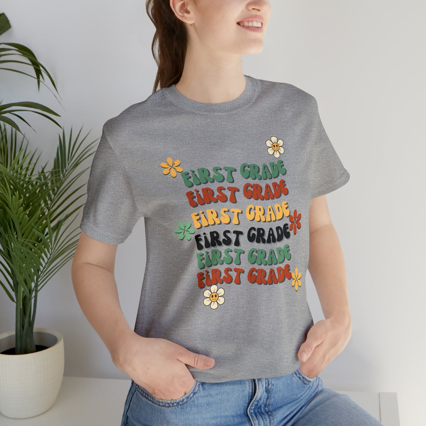 Groovy Flowers First Grade Teacher Tee