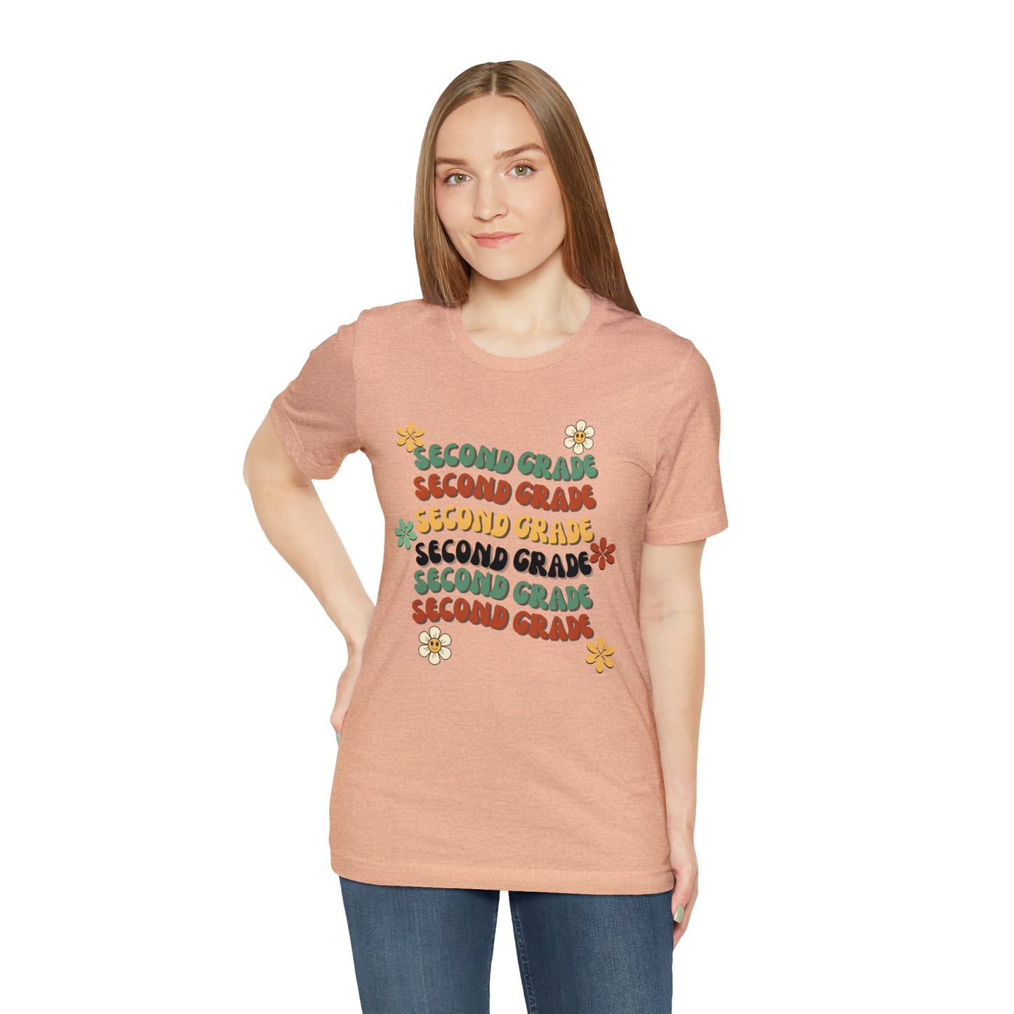 Groovy Flowers Second Grade Teacher Tee