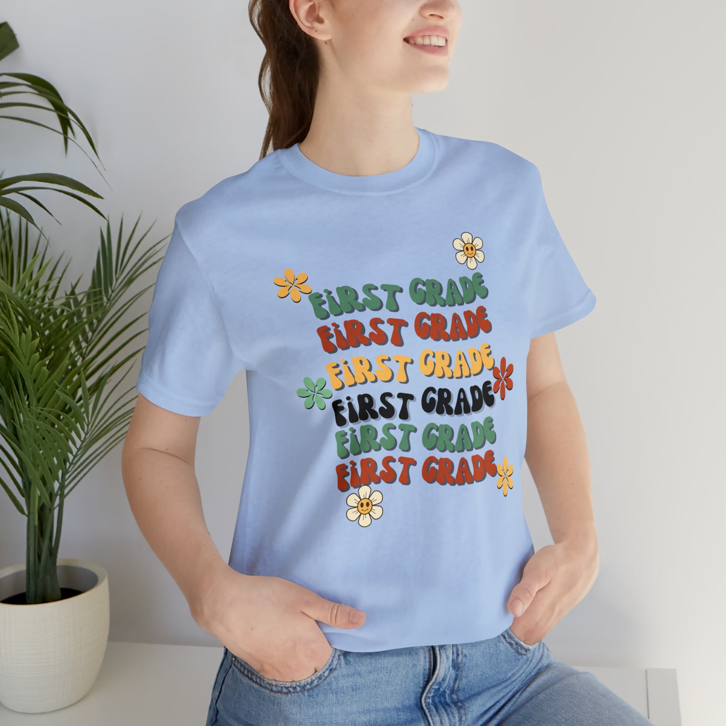 Groovy Flowers First Grade Teacher Tee