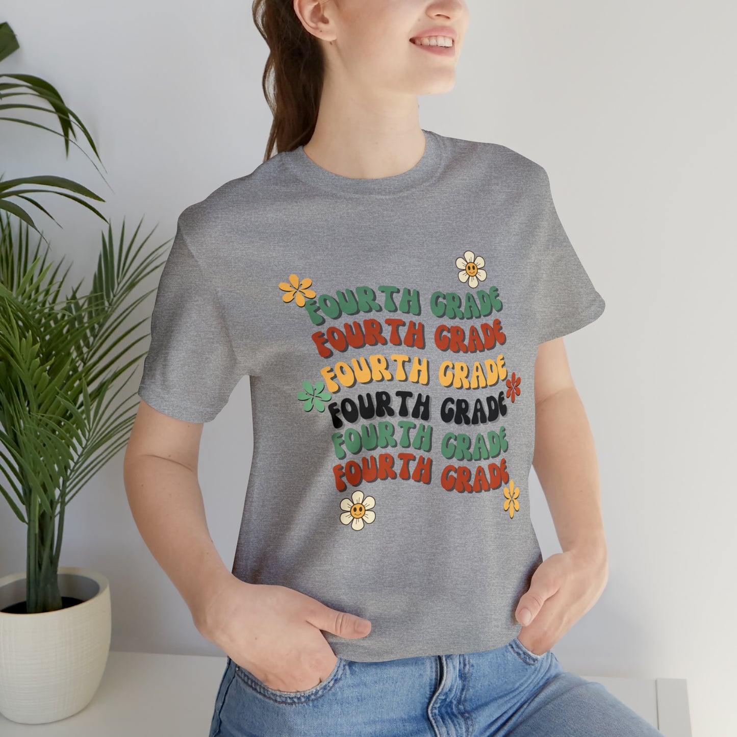 Groovy Flowers Fourth Grade Teacher Tee